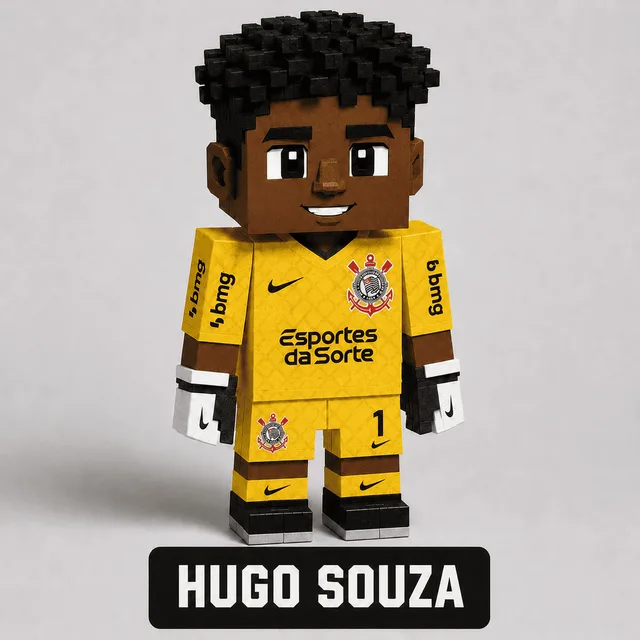 Boneco de papercraft do jogador Hugo Souza